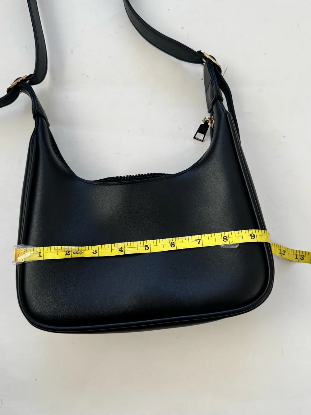 Black Y2K Shoulder Bag Purse Gold Details Minimalist Curve Hobo Faux Leather